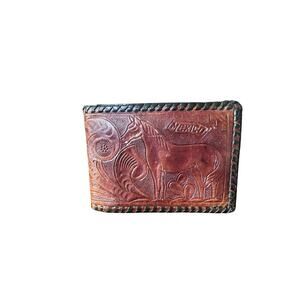 Vintage tooled leather horse bi fold wallet Mexico